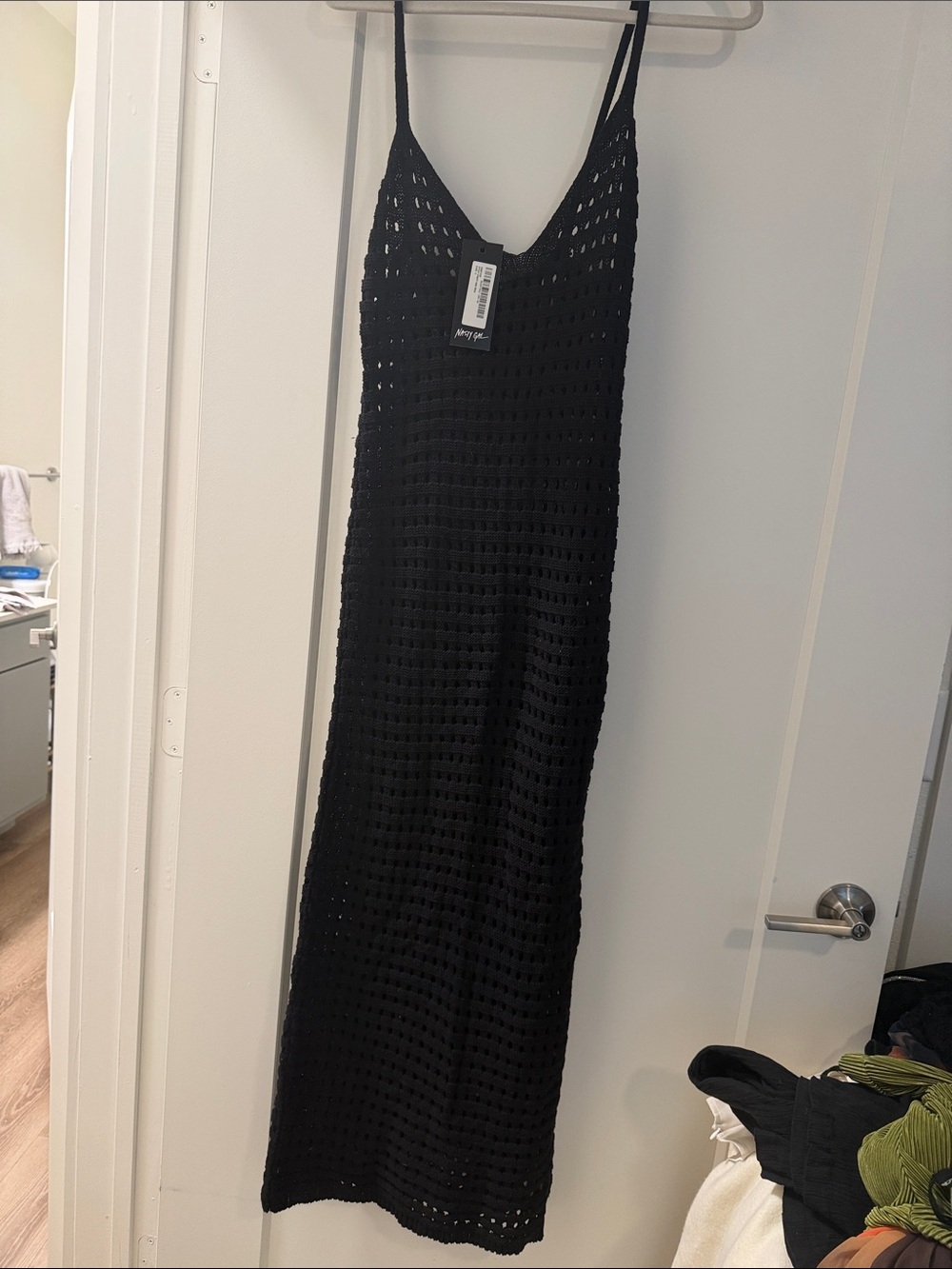 Black Crochet Slip Dress with Spaghetti Straps